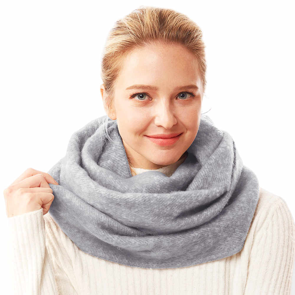 Grey Soft Fuzzy Solid Infinity Scarf Cowl Neck Scarf Endless Loop Scarf, Endless Loop delicate, warm, on trend & fabulous, deluxe addition to any cold-weather ensemble. Wraparound, loops around neck, great for daily wear, protects you against chill, plush fabric, feels amazing snuggled up against your cheeks.  Ideal Gift