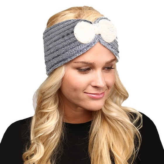 Grey Soft Knit Accented Plush Bow Detailed Warm Winter Headband Ear Warmer, soft & fuzzy ear warmer headband will shield your ears from wintry cold weather ensures all day comfort, shimmery headband creates trendy look, toasty & fashionable. Perfect Gift Birthday, Holiday, Christmas, Stocking Stuffer, Anniversary, Loved One