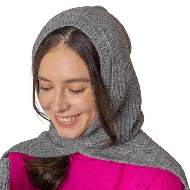 Grey Solid Color Snood Hat, This classic snood will provide warmth in the winter. Comfortable and lightweight made with breathable fabric. The Gaiter is shaped to fit around collars and has a neck cord with toggle to ensure a comfortable fit. Fabulous and stylish knitting pattern for an all-in-one hat and snood. A hat and snood will become a favorite accessory in cold weather for every day indoor and outer. The set will be a good gift for your loved ones. Care!