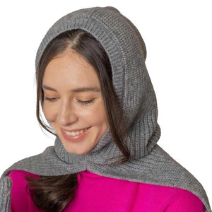 Grey Solid Color Snood Hat, This classic snood will provide warmth in the winter. Comfortable and lightweight made with breathable fabric. The Gaiter is shaped to fit around collars and has a neck cord with toggle to ensure a comfortable fit. Fabulous and stylish knitting pattern for an all-in-one hat and snood. A hat and snood will become a favorite accessory in cold weather for every day indoor and outer. The set will be a good gift for your loved ones. Care!