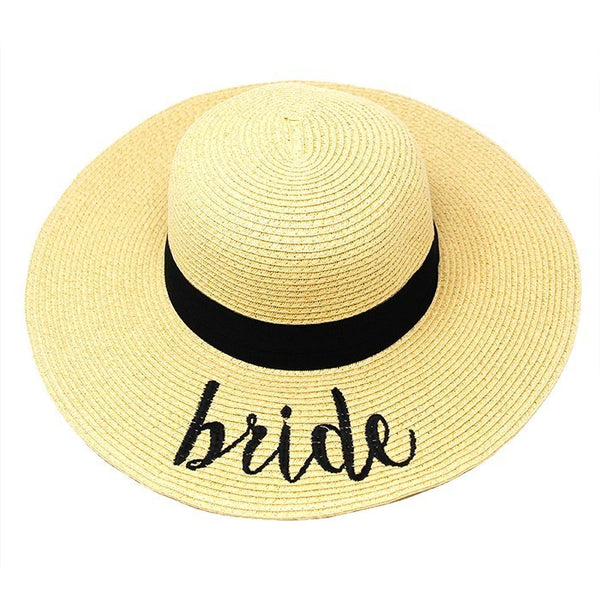 Bride Embroidery Straw Floppy Sun Hat, whether you’re basking under the sun at the beach, lounging by the pool or kicking back with friends at the lake, a great hat can keep you cool and comfortable even when the sun is high in the sky.  Bachelorette, Beach, Vacation, Honeymoon, Cruise; Beige, White, Black; 100% Paper