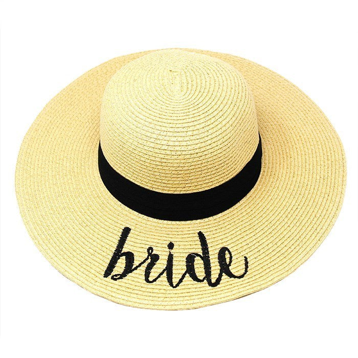 Bride Embroidery Straw Floppy Sun Hat, whether you’re basking under the sun at the beach, lounging by the pool or kicking back with friends at the lake, a great hat can keep you cool and comfortable even when the sun is high in the sky.  Bachelorette, Beach, Vacation, Honeymoon, Cruise; Beige, White, Black; 100% Paper