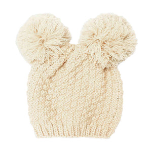 Half White Soft Cable Knit Double Faux Fur Pom Pom Beanie Kids Hat Winter Beanie Hat, be warm & cozy with this winter hat while adding a pop of color to your ensemble. Classic, trendy & chic to match your stylish fashion. Perfect Gift, Birthday, Christmas, Holiday, Anniversary, Valentine’s Day, Wife, Daughter
