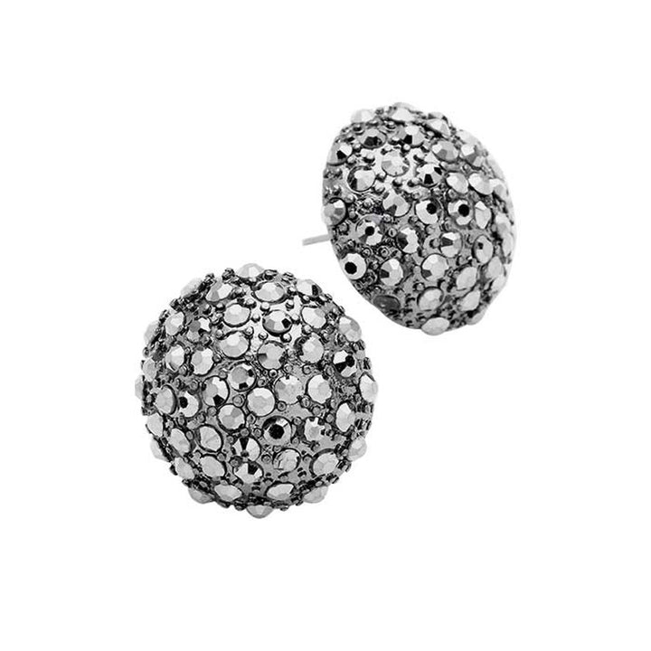 Hematite Pave Crystal Dome Earrings, pave crystal dome earrings fun handcrafted jewelry that fits your lifestyle, adding a pop of pretty color. Enhance your attire with these vibrant artisanal earrings to show off your fun trendsetting style. Great gift idea for Wife, Mom, or your Loving One.