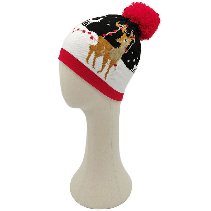 Red Holiday Reindeer Printed Yarn Pom Pom Beanie Hat. Before running out the door into the cool air, you’ll want to reach for these toasty beanie to keep your hands incredibly warm. Accessorize the fun way with these beanie, it's the autumnal touch you need to finish your outfit in style. Awesome winter gift accessory!