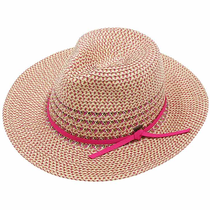 Hot Pink C.C Faux Suede Trim Multi Color Panama Hat, Keep your styles on even when you are relaxing at the pool or playing at the beach. Large, comfortable, and perfect for keeping the sun off of your face, neck, and shoulders. Perfect summer, beach accessory. Ideal for travelers who are on vacation or just spending some time in the great outdoors. 