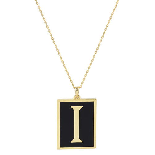 Gold Dipped Enamel Rectangle Monogram Pendant Necklace - I