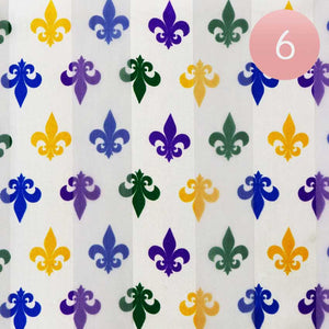Ivory 6PCS Silk Satin Mardi Gras Fleur de Lis Patterned Scarves, are beautifully designed with Fleur De Lis that will add a festive look and the color combination make you stand out. Wear these beautiful Mardi Gras-themed scarves to get immediate compliments. Highlight your appearance and grasp everyone's eye at any place.