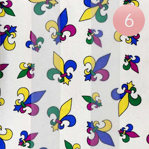 Ivory 6PCS Silk Satin Mardi Gras Fleur de Lis Patterned Scarves, is beautifully designed with Fleur De Lis that will add a festive look and the color combination make you stand out. Wear these beautiful Mardi Gras-themed Scarves to get immediate compliments. Highlight your appearance and grasp everyone's eye at any place.