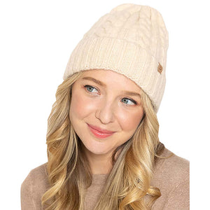 Ivory Acrylic One Size Cable Knit Cuff Beanie Hat, Before running out the door into the cool air, you’ll want to reach for these toasty beanie to keep your hands warm. Accessorize the fun way with these beanie, it's the autumnal touch you need to finish your outfit in style. Awesome winter gift accessory!