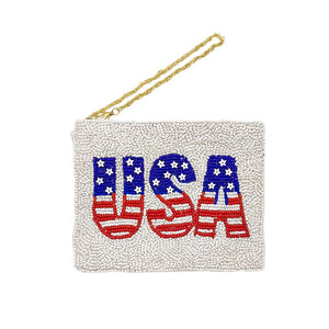 Ivory American USA Flag Message Seed Beaded Mini Pouch Bag looks like the ultimate fashionista when carrying this Seed Beaded Mini Pouch Bag, is great for when you need something small to carry or drop in your bag. It's a Perfect birthday gift, anniversary gift, Mother's Day gift, holiday getaway, or any other occasion.