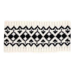 Ivory Aztec Pattern Ear Warmer Headband, Ear Warmer Headband with a beautiful Aztec Pattern can be worn centered or to the side for your comfort. It will shield your ears from cold winter weather ensuring all-day comfort and warmth. The headband is soft, comfortable, and warm adding a touch of classy style to your look. Show off your trendsetting style when you wear this ear warmer and be protected in the cold winter winds. Stay trendy and cozy.