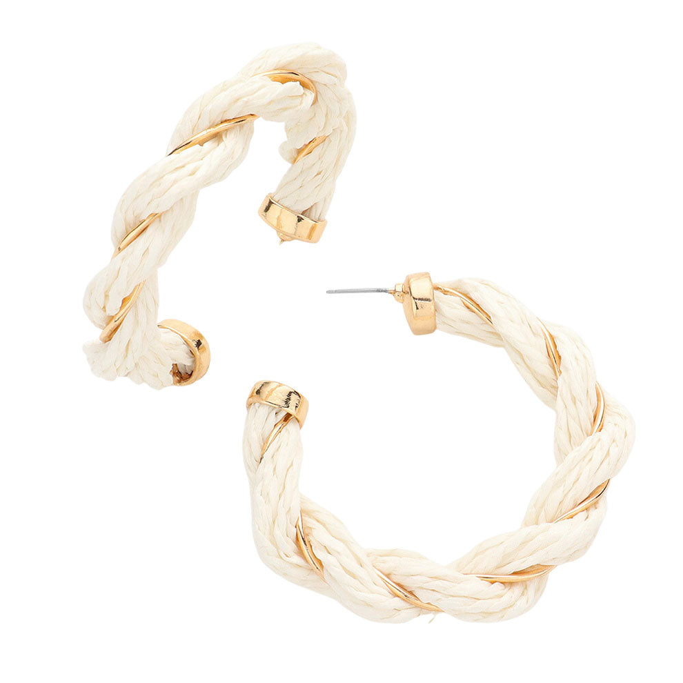 Ivory Braided Raffia Hoop Earrings, enhance your attire with these beautiful raffia hoop earrings to show off your fun trendsetting style. Can be worn with any daily wear such as shirts, dresses, T-shirts, etc. These raffia hoop earrings will garner compliments all day long. Whether day or night, on vacation, or on a date, whether you're wearing a dress or a coat, these earrings will make you look more glamorous and beautiful.