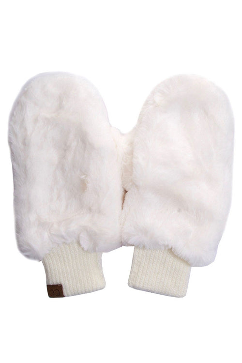 C.C Faux Fur Pop Top Mittens Gloves Shepherd Lining - Ivory - Ivory