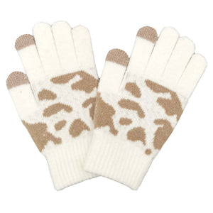 Ivory Camel Acrylic One Size Cow Patterned Knit Smart Gloves. Before running out the door into the cool air, you’ll want to reach for these toasty gloves to keep your hands incredibly warm. Accessorize the fun way with these gloves, it's the autumnal touch you need to finish your outfit in style. Awesome winter gift accessory!