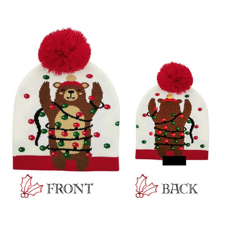 Ivory Christmas Bear Pom Knit Beanie Hat, With your funny bear pom's, you'll look like the ultimate fashionista, feel just like your favorite holiday elf with these festive pom Pom  beanies. You can stay warm this season with this Christmas hat that feature an incredibly soft fabric that will keep you more cozy and warm. it's the autumnal touch you need to finish your outfit in style. Awesome winter gift accessory! Perfect Gift Birthday, Christmas, Stocking Stuffer, Secret Santa, Holiday etc.