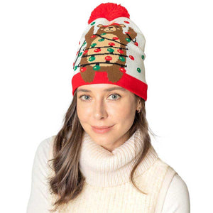 Ivory Christmas Bear Pom Knit Beanie Hat, With your funny bear pom's, you'll look like the ultimate fashionista, feel just like your favorite holiday elf with these festive pom Pom  beanies. You can stay warm this season with this Christmas hat that feature an incredibly soft fabric that will keep you more cozy and warm. it's the autumnal touch you need to finish your outfit in style. Awesome winter gift accessory! Perfect Gift Birthday, Christmas, Stocking Stuffer, Secret Santa, Holiday etc.