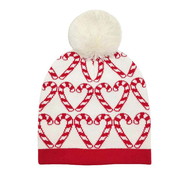 Ivory Christmas Candy Cane Yarn Pom Knit Beanie Hat, Before running out the door into the cool air or Christmas Party, you’ll want to reach for this toasty beanie to keep you incredibly warm and toasty. Whenever you wear this beanie hat with a Christmas Candy Cane design, you'll look like the ultimate fashionista to drag the crowd's attraction at the Christmas party. Accessorize the fun way with this faux fur pom pom hat, it's the autumnal touch you need to finish your outfit in style.