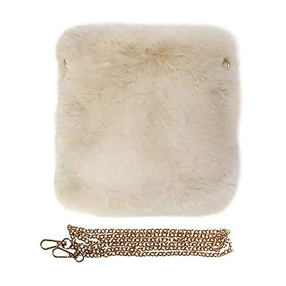 Ivory Faux Fur Square Crossbody Bag, amps up your beauty with any outfit and makes your confidence high. Take it before going out with all of your handy items in it. It's cute and very much comfortable. Lightweight and easy to carry. Simple yet awesome and comes with a strap for easy carrying. This eye-catchy bag is the perfect accessory for carrying makeup, money, credit cards, keys or coins, etc. handy items. Put it in your bag and find it quickly with its bright colors.