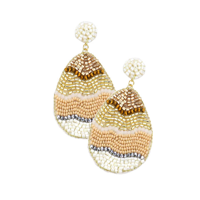 Ivory Felt Back Beaded Easter Egg Dangle Earrings, Seed Beaded egg dangle earrings fun handcrafted jewelry that fits your lifestyle, adding a pop of pretty color. perfect for the festive season, embrace the Easter spirit with these cute earrings. Also enhance your attire with these vibrant artisanal earrings to show off your fun trendsetting style. Great gift idea for your Loving One on this Easter Sunday occasion.
