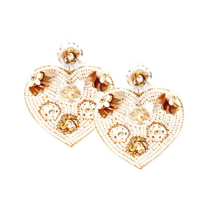 Ivory Felt Back Flower Pointed Seed Beaded Heart Dangle Earrings, take your love for statement accessorizing to a new level of affection with these flower pointed heart-dangle earrings. Accent all of your dresses with the extra fun vibrant color with these seed beaded earrings. Wear these lovely earrings to make you stand out from the crowd & show your trendy choice this valentine's.