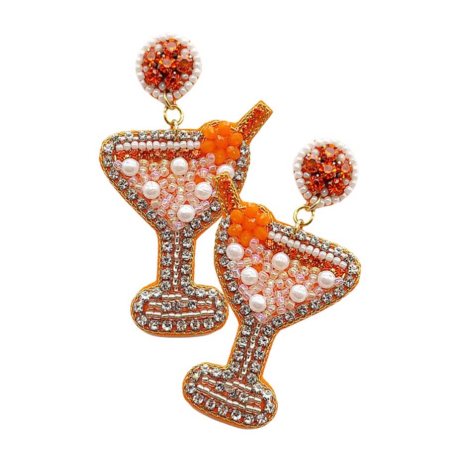 Ivory Felt Back Martini Rhinestone Pearl Beads Dangle Earrings, complete the appearance of elegance and royalty to drag the attention of the crowd on special occasions with this pearl accented rhinestone embellished martini beads dangle earrings. Add a sophisticated glow & eye-catching style to any outfit, with any ensemble from business casual wear, ideal for parties, events, or holidays. Look as regal on the outside as you feel on the inside, and create that mesmerizing look on your special occasions.