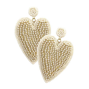 Ivory Felt Back Rhinestone Seed Beaded Heart Dangle Earrings, These gorgeous Rhinestone pieces will show your class on any special occasion. Take your love for accessorizing to a new level of affection with these seed-beaded heart-dangle earrings. Wear these lovely earrings to make you stand out from the crowd & show your trendy choice this valentine.