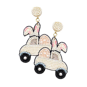 Ivory Felt Back Seed Beaded Easter Bunny Car Dangle Earrings. These delicate Easter Bunny Earrings are perfect for special occasions. They are great gifts for Easter, Thanksgiving and Birthday. They are also suitable for daily wear. The exquisite design will never go out of style, easy to match everyday costume, be unique on special day. Makes a wonderful gift for your loved ones on holiday seasons.