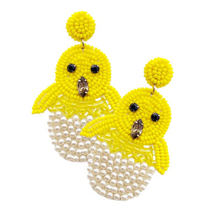 Ivory Felt Back Stone Seed Beaded Chick Dangle Earrings, Wear these gorgeous earrings to make you stand out from the crowd & show your perfect choice. The beautifully crafted design adds a beautiful glow to any outfit. Put on a pop of color to complete your ensemble in perfect style. These Animal-themed earrings are perfect for adding just the right amount of shimmer & shine. Perfect for Birthday Gifts, Anniversary gifts, Mother's Day Gifts, Graduation gifts, and Valentine's Day gifts. Stay trendy!