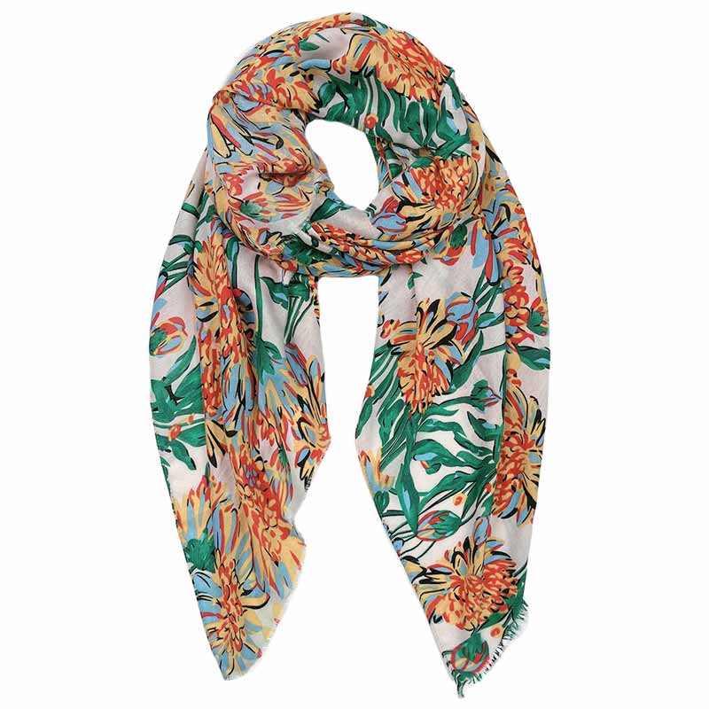 Ivory Flower Printed Oblong Scarf, this timeless flower-printed oblong scarf is soft, lightweight, and breathable fabric, close to the skin, and comfortable to wear. Sophisticated, flattering, and cozy. look perfectly breezy and laid-back as you head to the beach. A fashionable eye-catcher will quickly become one of your favorite accessories.