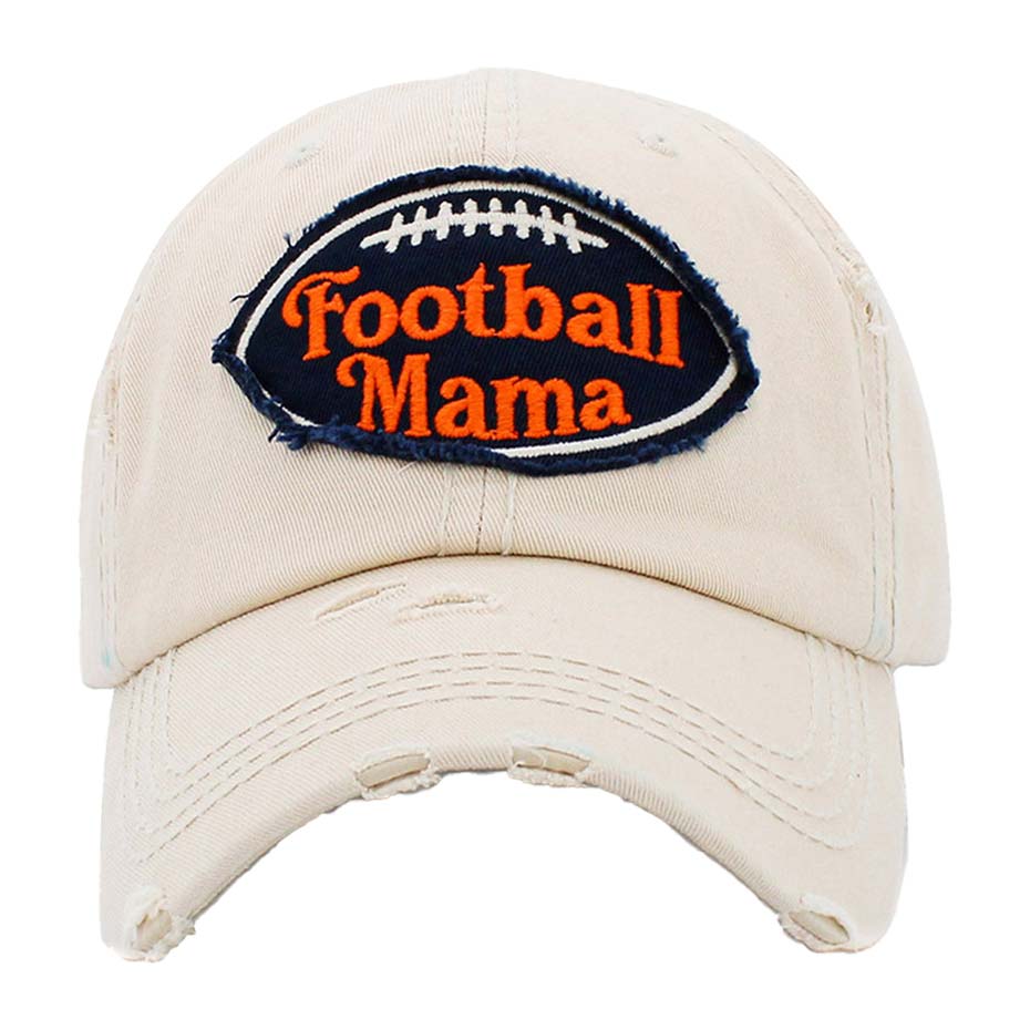 Ivory Football Mama Vintage Baseball Cap, show your trendy choice with this beautiful Baseball Cap. Perfect to keep the sun out of your eyes, and to pull your hair back during exercises such as walking, running, biking, hiking, and more! The faded color gives it an awesome vintage look. Soft textured, adjustable back, embroidered message, and distressing contrast stitching baseball cap will become your favorite cap. Have fun with the perfect access