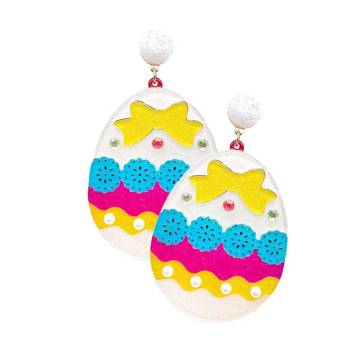 Ivory Glittered Resin Easter Egg Dangle Earrings, perfect for the festive season, embrace the Easter spirit with these cute earrings, these adorable dainty gift earrings are bound to cause a smile or two. Surprise your loved ones on this Easter Sunday occasion, great gift idea for Wife, Mom, or your Loving One.