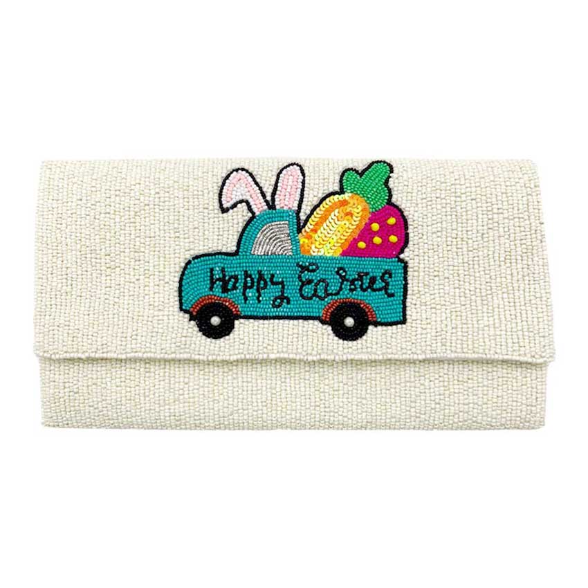 Pink Happy Easter Carrot Bunny Seed Beaded Clutch Crossbody Bag, Be the ultimate fashionista carrying this trendy Bunny Seed Beaded clutch bag! great for when you need something small to carry or drop in your bag. perfect for the festive season, embrace the Easter spirit with these bunny seed beaded bag, these pretty tiny gift Crossbody Bags are sure to bring a smile to your face.