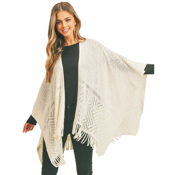 Ivory Herringbone Knit Fringe Ruana, With this lovely ruana shawl, you can draw attention to the contrast of different outfits. Herringbone Pattern With Fringe Design that Gives it a unique decorative and modern look. Match well with jeans and T-shirts or vest, A fashionable eye catcher, will quickly become one of your favorite accessories, warm and goes with all your winter outfits.