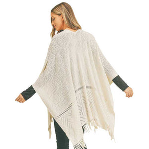 Ivory Herringbone Knit Fringe Ruana, With this lovely ruana shawl, you can draw attention to the contrast of different outfits. Herringbone Pattern With Fringe Design that Gives it a unique decorative and modern look. Match well with jeans and T-shirts or vest, A fashionable eye catcher, will quickly become one of your favorite accessories, warm and goes with all your winter outfits.