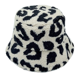 Leopard Patterned Faux Fur Bucket Hats
