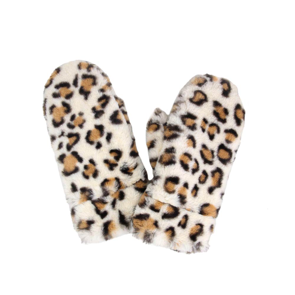 Ivory Leopard Patterned Faux Fur Lining Mitten Gloves, are a smart, eye-catching, and attractive addition to your outfit. These trendy gloves keep you absolutely warm and toasty in the winter and cold weather outside. Accessorize the fun way with these gloves. It's the autumnal touch you need to finish your outfit in style. 