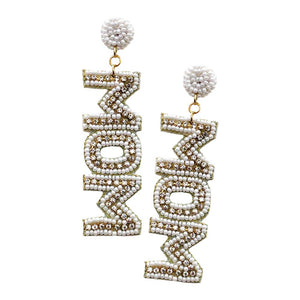 Ivory MOM Felt Back Rhinestone Beaded Message Dangle Earrings, complete the appearance of elegance and royalty to drag the attention of the crowd on special occasions with this rhinestone embellished mom beaded message dangle earrings. Make your mom feel special with this gorgeous earrings gift. Designed to add a gorgeous stylish glow to any outfit. Show mom how much she is appreciated & loved.