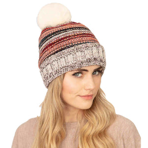 Ivory Multi Colored Striped Fleece Pom Pom Beanie Hat Warm Fleece Pom Pom Hat, reach for this classic toasty hat to keep you incredibly warm in the chilly winter weather, the wintry touch finish to your outfit. Perfect Gift Birthday, Christmas, Holiday, Anniversary, Stocking Stuffer, Secret Santa, Valentine's Day, Loved One.