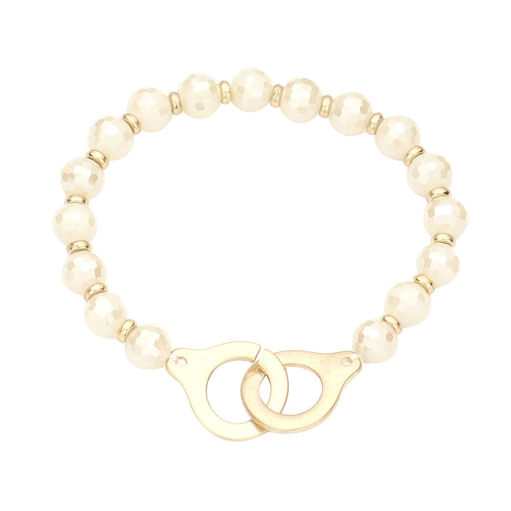 Ivory Open Metal Link Accented Faceted Beaded Stretch Bracelet, this stunning faceted beaded open metal Accented bracelet can light up any outfit, and make you feel absolutely flawless. Fabulous fashion and sleek style adds a pop of pretty color to your attire, coordinate with any ensemble from business casual to everyday wear.