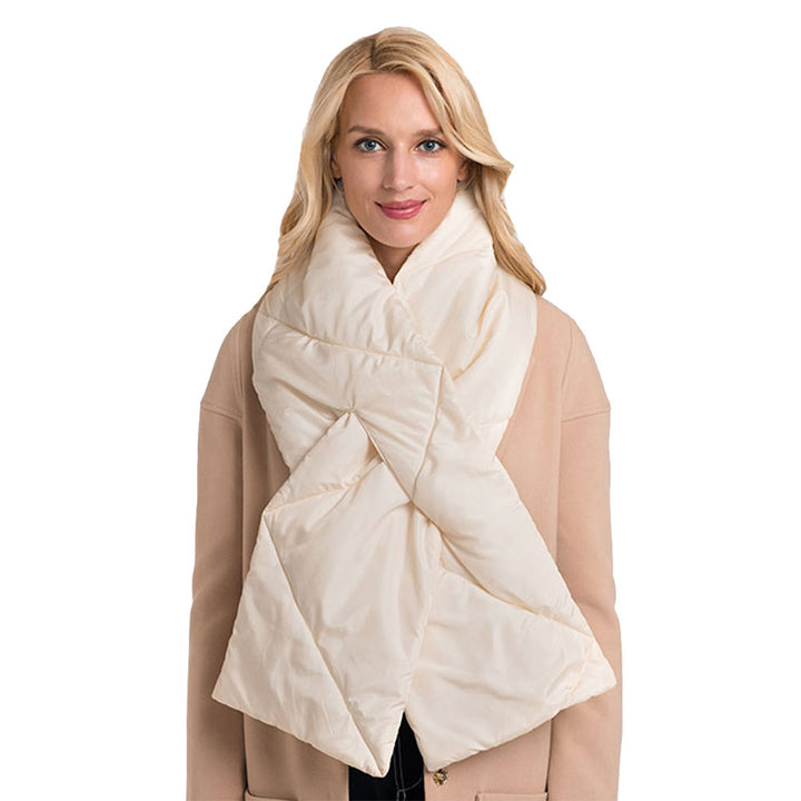 Ivory Padding Oblong Pull Through Scarf, delicate, warm, on trend & fabulous, a luxe addition to any cold-weather ensemble. Great for daily wear in the cold winter to protect you against chill, classic infinity-style scarf & amps up the glamour with plush material that feels amazing snuggled up against your cheeks.