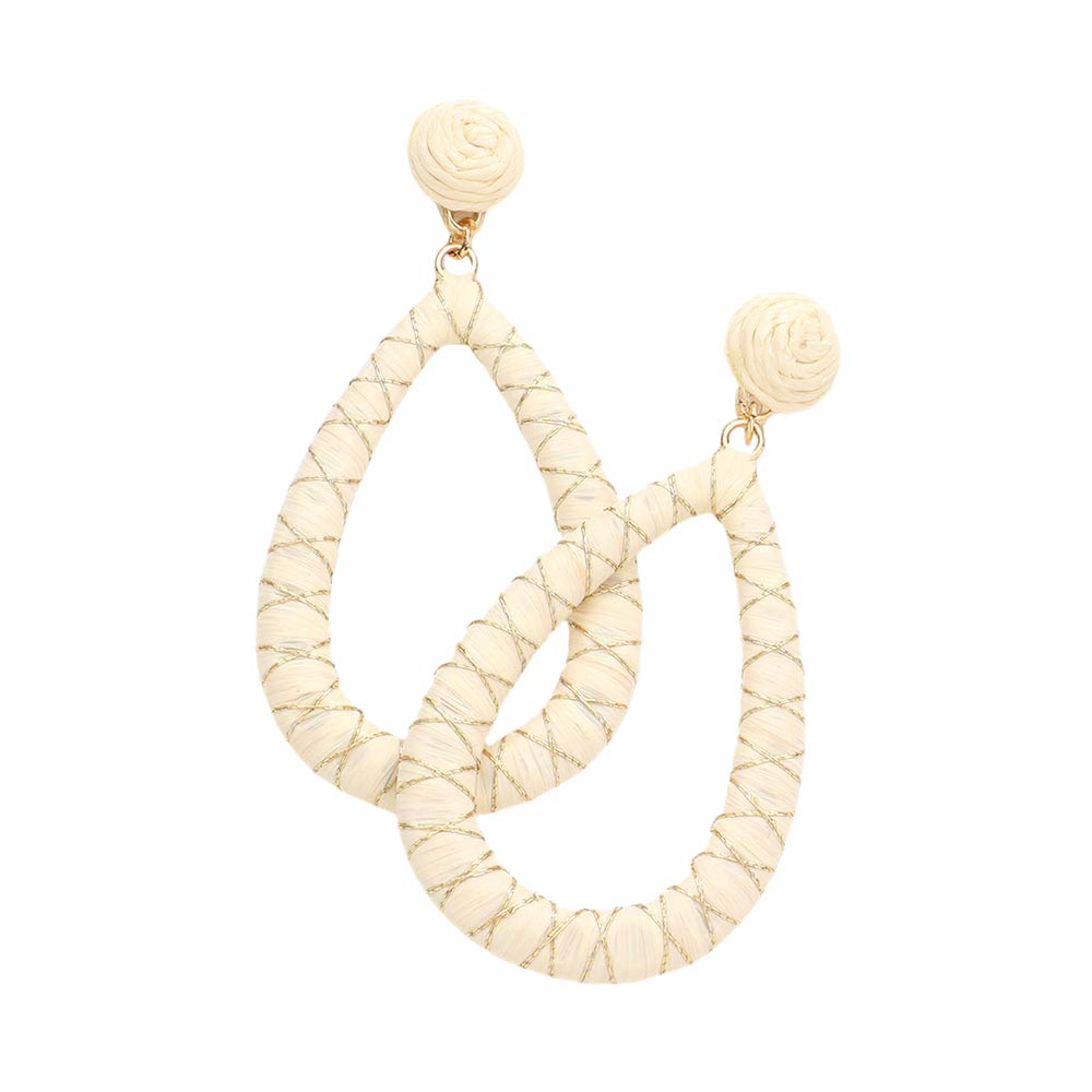 Ivory Raffia Wrapped Open Teardrop Dangle Earrings, turn your ears into a chic fashion statement with these Earrings! The beautifully crafted design adds a glow to any outfit. Which easily makes your events more enjoyable. Perfect gifts for weddings, Prom, birthdays, anniversaries, holidays, Valentine’s Day, or any occasion.