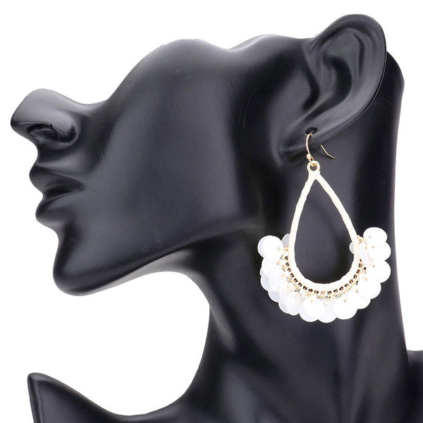 Ivory Sequin Cluster Open Teardrop Dangle Earrings. Look like the ultimate fashionista with these Earrings! Add something special to your outfit this Valentine! Special It will be your new favorite accessory. Perfect Birthday Gift, Mother's Day Gift, Anniversary Gift, Graduation Gift, Prom Jewelry, Valentine's Day Gift, Thank you Gift.