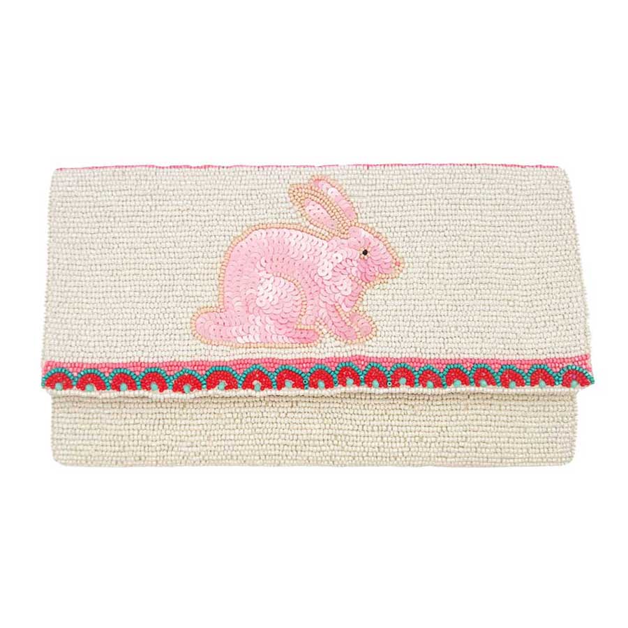 Ivory Sequin Easter Bunny Seed Beaded Clutch Crossbody Bag, Be the ultimate fashionista carrying this trendy Bunny Seed Beaded clutch bag! great for when you need something small to carry or drop in your bag. perfect for the festive season, embrace the Easter spirit with these bunny seed beaded bag, these adorable dainty gift Crossbody Bag are bound to cause a smile or two.