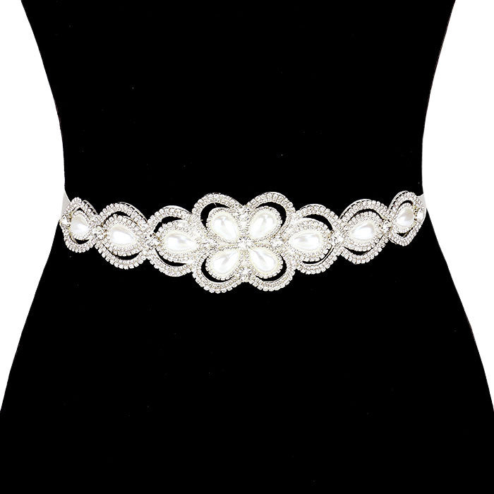 Ivory Silver Bridal Wedding Crystal Pearl Ribbon Belt Headband, This sash Headband will pair beautifully with your dress for elegant presentation. Weather you are going to join in a evening party or you will have a wedding celebration. This Pearl Belt will definitely shinning you and earn your friends relatives compliments. Perfect for brides, bridal parties, and any other formal occasion. 