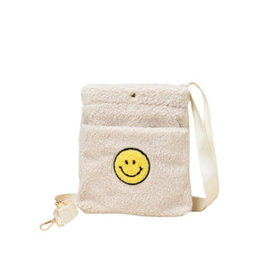 Ivory Smile Pointed Sherpa Rectangle Crossbody Bag, This high quality smile crossbody bag is both unique and stylish. perfect for money, credit cards, keys or coins, comes with a belt for easy carrying, light and simple. Look like the ultimate fashionista carrying this trendy Smile Pointed Sherpa Rectangle Crossbody Bag!