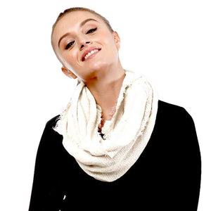 Ivory Solid Boucle Infinity Scarf, accent your look with this soft, highly versatile infinity scarf. Great for daily wear in the cold winter to protect you against the chill. This classic infinity-style scarf amps up the glamour and fits with any outfits. It includes the plush material that feels amazing snuggled up against your cheeks. Stay trendy & fabulous with a luxe addition to any cold-weather ensemble with this beautiful scarf.