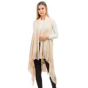 Ivory Knit Design Solid Fringe Tassel Knit Poncho Outwear Ruana Cape Vest, the perfect accessory, luxurious, trendy, super soft chic capelet, keeps you warm & toasty. You can throw it on over so many pieces elevating any casual outfit! Perfect Gift Birthday, Holiday, Christmas, Anniversary, Wife, Mom, Special Occasion