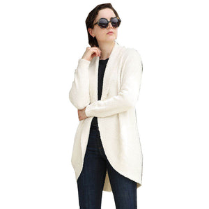 Ivory Solid Open Cardigans with Slouchy Long Sleeve the perfect accessory, featuring the  trendy soft chic garment, keeps you warm and toasty, long cardigan for those who like extra layers. Throw it on to elevate any casual outfit! Black, Camel, Ivory; 100% Poly. Microfiber; Hand wash cold