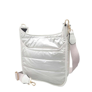 Ivory Solid Quilted Shiny Puffer Crossbody Bag, Complete the look of any outfit on all occasions with this Shiny Puffer Crossbody. It offers enough room for your essentials. With a One Inside Zipper Pocket, three two inside slip pockets and a secured Magnetic Closure at the top, this bag will be your new go to! Casual Easy style using for: Work, School, Excursion, Going out, Shopping, Party, etc.